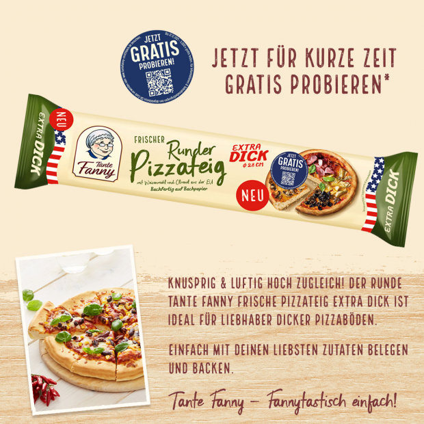 Pizzateig Extra Dick von Tante Fanny - GRATIS TESTEN dank GELD-ZURÜCK-AKTION